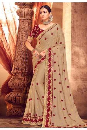 Beige satin party wear saree  1909